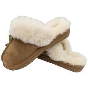 Fireside Dearfoams Sydney  Shearling Scuff Slipper Women's 6 Chestnut Tan